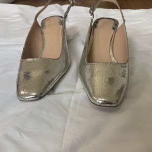 Zara metallic silver low heel back strap pump 39
